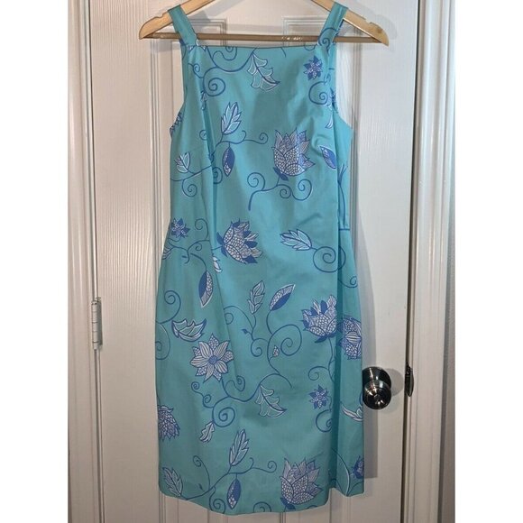 TIBI Vintage Blue Floral Pattern Sleeveless Spring Casual Shift Dress Size 4 - Picture 2 of 8